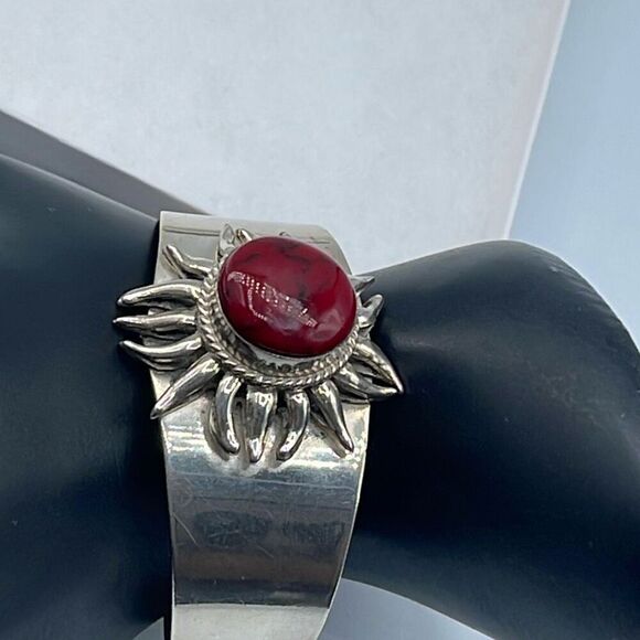 Vintage 950 MSW silver red Jasper cabachon  cuff bracelet - Picture 1 of 7